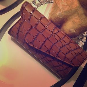 Brown Faux crocodile skin clutch